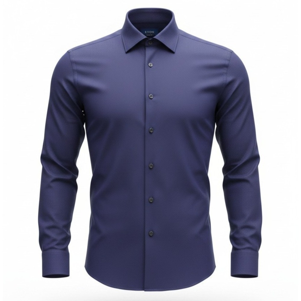 Eton Dress Shirt Mens 15 Blue Geometric Contemporary Cotton Silk Long Sleeve